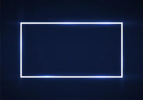 Neon rectangle frame with glowing effect on dark background, geometric elemen Stock Illustration