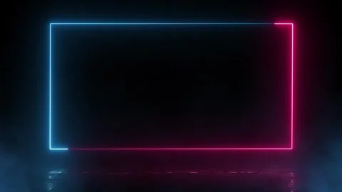Neon rectangle frame with pink and blue lights reflecting on dark surface 動画素材 340254563
