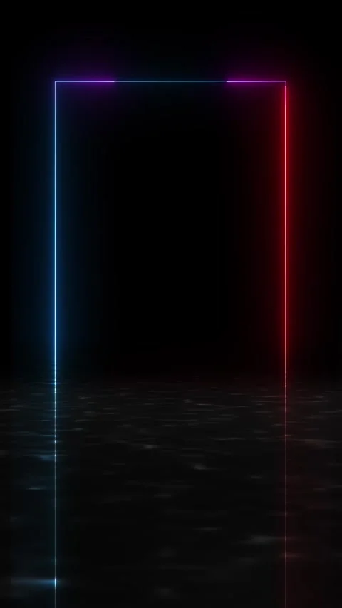 Neon rectangle frame reflection background with blue and red glowing border, bla Stock Footage 340554164