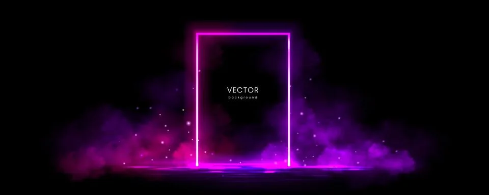 Neon rectangle frame with smoke on water surface Stock Illustration