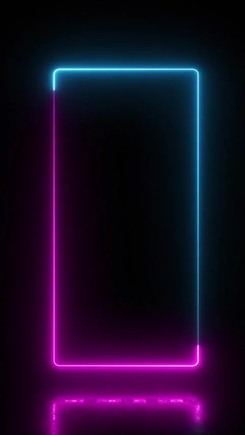 Neon rectangle frame with vibrant blue pink glowing light on reflective floor Stock Footage 336618426