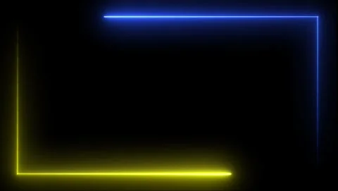 Neon Rectangle Frame Yellow Blue Glow Black Background Stock Footage 318633944