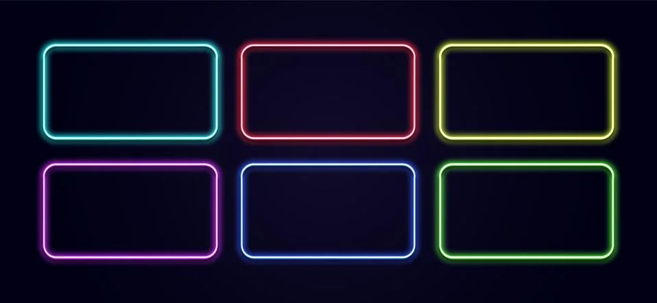 Neon rectangle. Glow frame border. Glossy rectangle on wall. Vector neon shape Stock Illustration