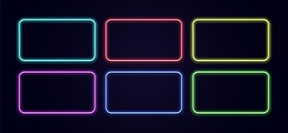 Neon rectangle. Glow frame border. Glossy rectangle on wall. neon shape. Blue Stock Illustration