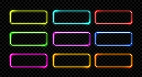 Neon rectangle. Glow frame border. Glossy rectangle on wall. Vector neon shape Stock Illustration