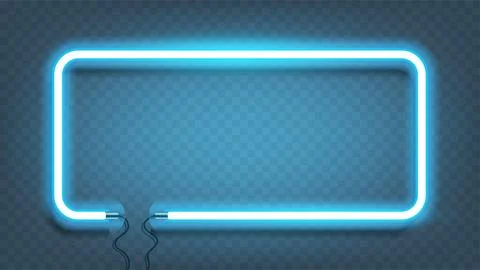 Neon rectangle lamp wall sign isolated on transparent background. Vector bl.. Stock Illustration