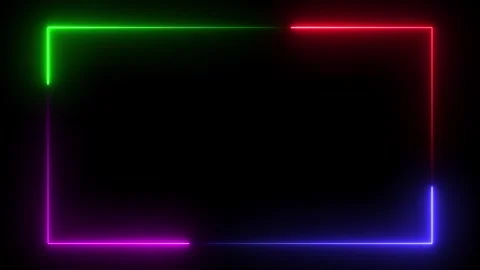 Neon rectangle picture frame on a black background. Glowing frames sign col.. Video stock 331937164