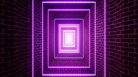 Neon Rectangle Shape Light in the Red Stone Brick Tunnel Loop Stock Footage 201201575