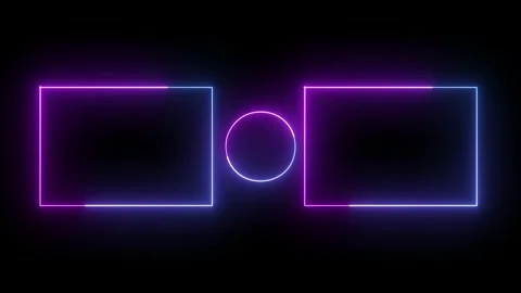 Neon rectangles and circle on black background Stock Footage 305393949