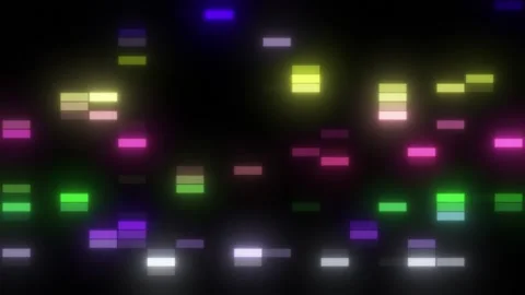 Neon rectangles dart across the black screen. Noise, glitch. Seamless loop. Stock Footage 154209324