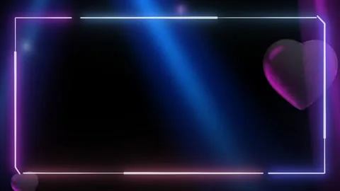 Neon rectangular frame border featuring floating glossy hearts against vibrant Stock Footage 345333948