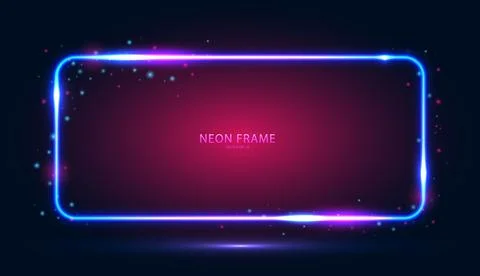 Neon rectangular frame with lights and highlights on a dark background. 스톡 일러스트