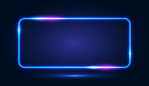 Neon rectangular frame with shining effects on a dark blue red background. Stock Illustration