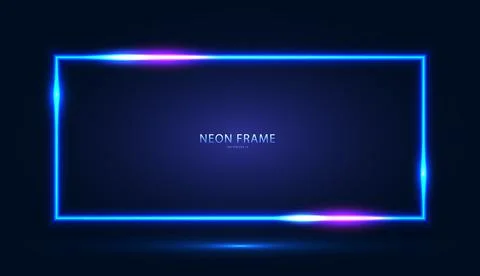 Neon rectangular frame with shining effects and highlights on a dark blue 스톡 일러스트
