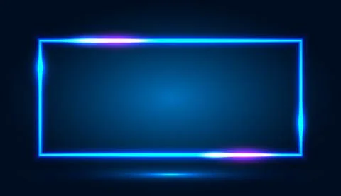 Neon rectangular frame with shining effects and highlights on a dark background. 스톡 일러스트