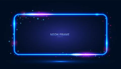 Neon rectangular frame with shining effects and highlights on a dark blue 스톡 일러스트