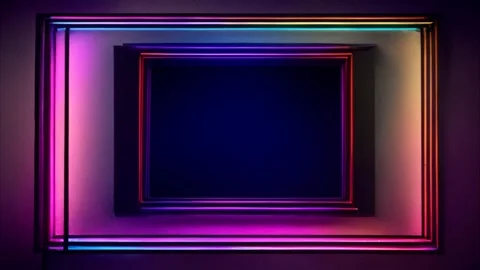 Neon rectangular frames with color tinting, dark black background. Vídeos de archivo 273954221