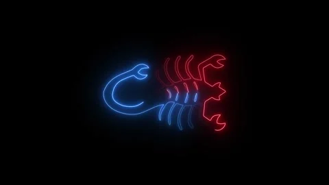 Neon red and blue scorpion zodiac sign on black background 스톡 동영상 346213273