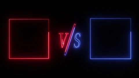 Neon red and blue versus frames on black background for comparison, competition Stock Footage 336963088