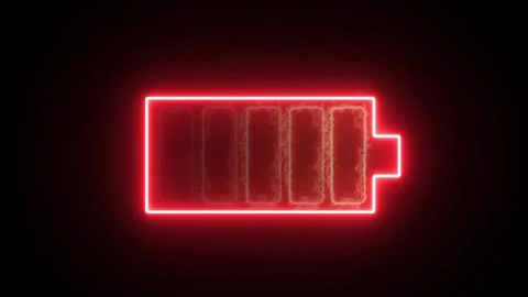 Neon red and red fire glowing battery charging icon. Charger, running from .. Stock Footage 293552615