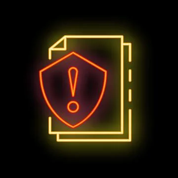 Neon red and yellow shield covering documents for cybersecurity イラスト素材