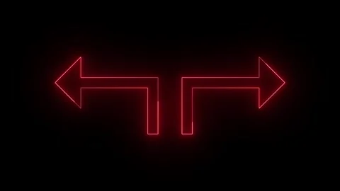 Neon red arrows pointing left and right on black background Stock Footage 318596239