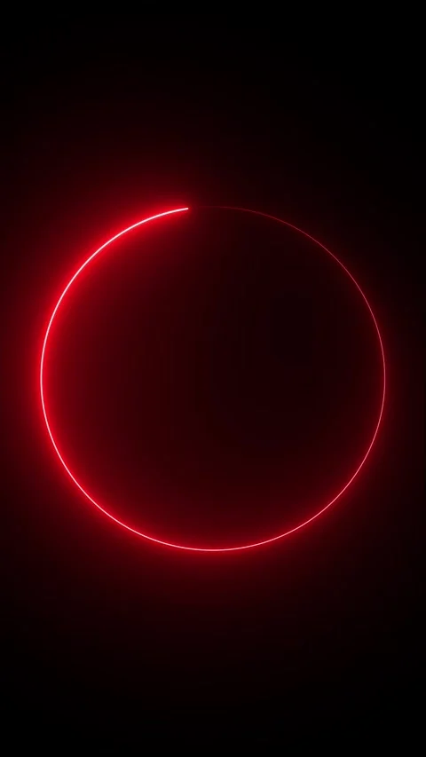 Neon red bright circle glowing electric light moving on dark background. Vidéo 334909511