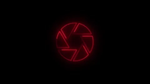 Neon Red Camera Shutter Icon Animation on Black Background.Glowing aperture.. 스톡 동영상 340243298