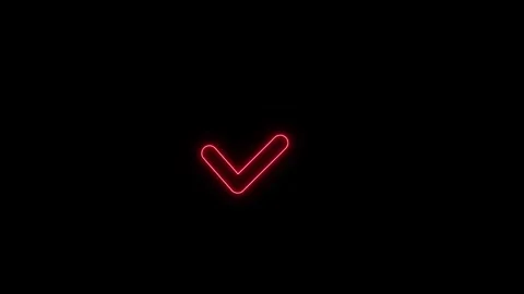 Neon red check mark icon appearing on black background in dynamic glowing m.. Stock Footage 345549904