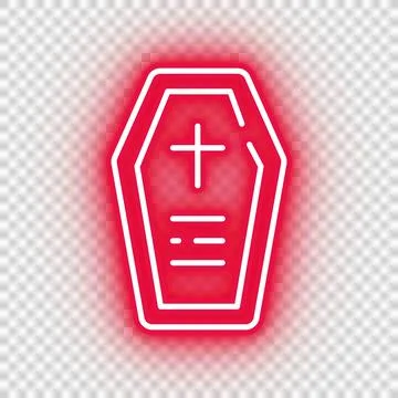 Neon red coffin icon Stock Illustration