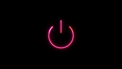 Neon red colour power button icon animation on black background 스톡 동영상 297952036