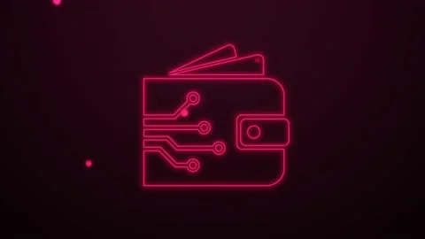 Neon Red Crypto Wallet Animation. Cryptocurrency Concept. 4K Stock Footage 190130252