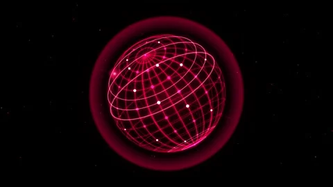 Neon red digital planet rotating in dark space motion background for futuri.. Stock Footage 345334239