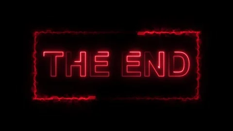 Neon red the end text sign inside glowing rectangle frame box. Cinema movie.. Video stock 337023166