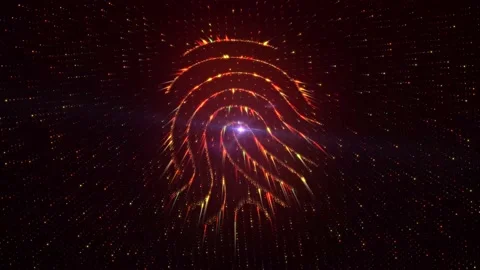 Neon Red Fingerprint Animation. Cybersecurity and Information Technology. Stock Footage 213043177