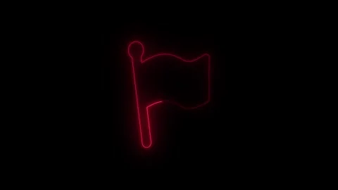 Neon Red Flag Icon on Black Background.Glowing flag symbol representing war.. Stock Footage 340486494