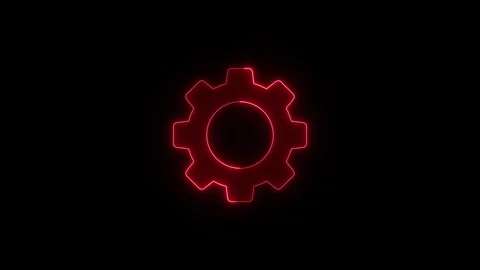 Neon red gear icon rotating on black background minimalist digital mechanic.. Stock Footage 345549737