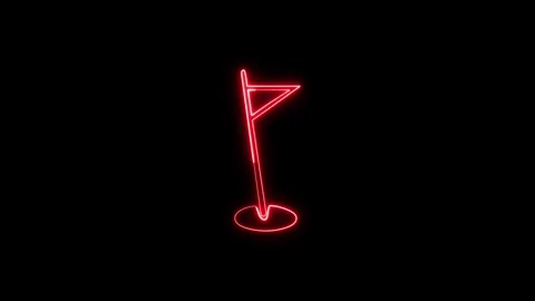 Neon red glowing golf flag marker animation on black background. Stockbeeldmateriaal 337081883