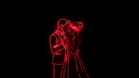 Neon red glowing line art of a romantic bride and groom dancing together on.. Stock Footage 338008993