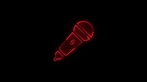 Neon red glowing microphone icon pulsing with light isolated on black backg.. Stock Footage 345550070