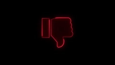 Neon red glowing thumbs down icon animation on a black background loop read.. Stock Footage 345550303