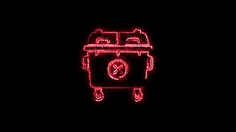 Neon red glowing trash bin icon outline animation on black background for d.. Stock Footage 338130894