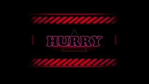 Neon red hurry warning signs flashing against dark background for urgent alert Stock Footage 345567932