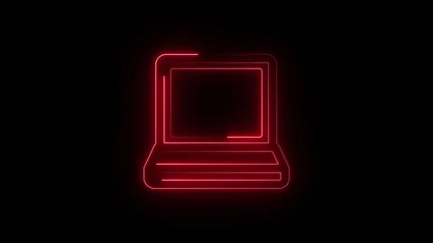 Neon red laptop icon on dark background Vídeos de archivo 344734431