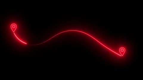 Neon red line path with location map animation isolated on black background Stock Footage 325087762