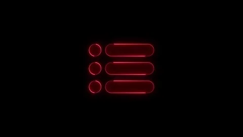 Neon red list menu icon flickering against dark black background creating d.. Stock Footage 345549803