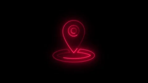 Neon red Location Pin Icon on Black Background.Glowing map marker symbol re.. Stock Footage 341516192