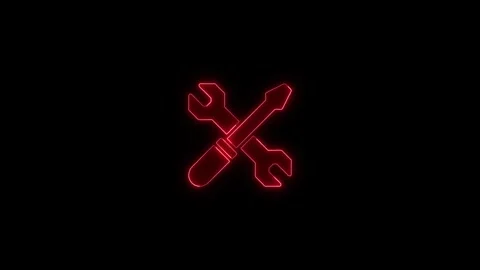 Neon red mechanic tool icon glowing with electrical sparks animation loop i.. Stock Footage 345550026