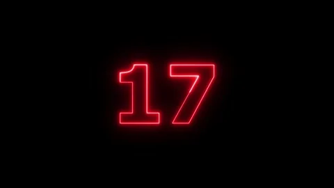 Neon red number 17 animation on black background, motion graphic countdown. 動画素材 337443876