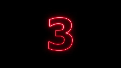 Neon red number three glowing in darkness with smooth pulsing animation. Vidéo 337444014